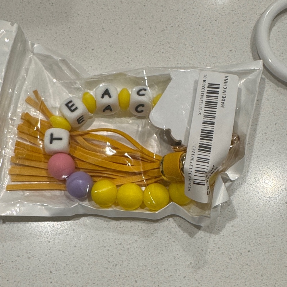 SHEIN Yellow Beaded Tassel Keychain with Pink & Purple Accents